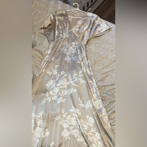 Satin Floral Dress in Cream and White